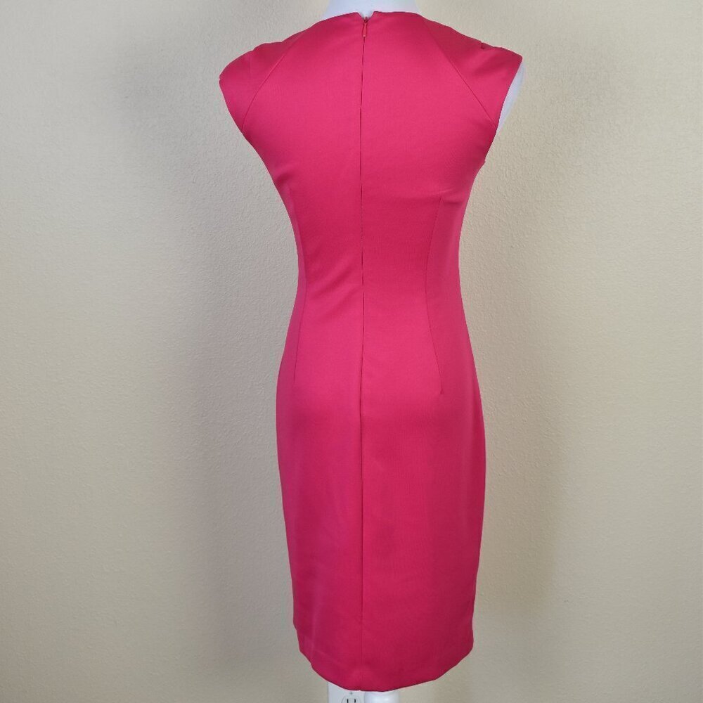 Calvin Klein Horseshoe Neck Ruched Scuba Sheath Dress Pink - 2 - Picture 5 of 8